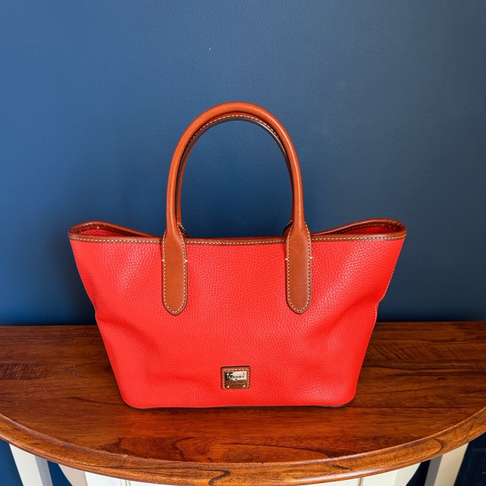 Dooney & Bourke Vibrant Red Tote with Tan Accents